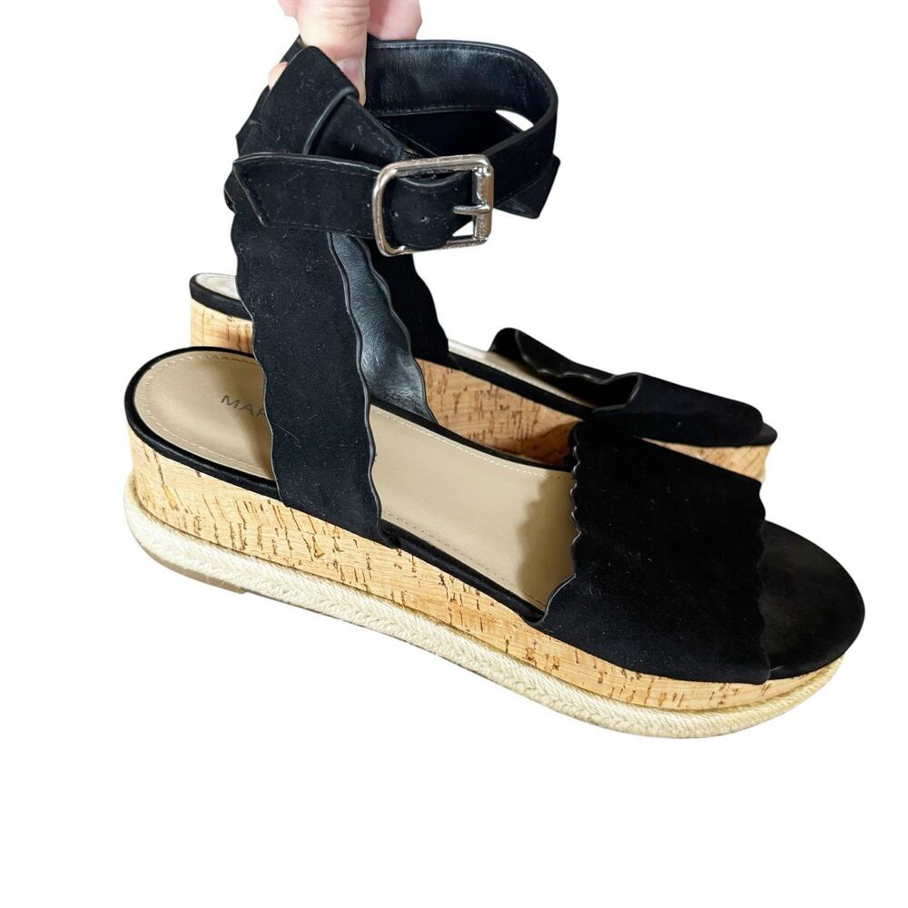 Marc Fisher Womens 8.5 Faitful Ankle Strap‎ Sandals Platform Heels Black Shoes